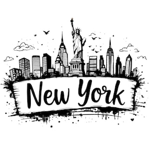 Cena do horizonte da cidade de Nova York, Estátua da Liberdade, arte SVG / PNG / JPG Clipart - Uso comercial gratuito