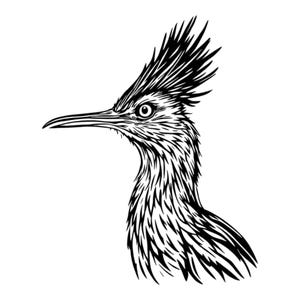 Ritratto di uccello Road Runner in bianco e nero, arte SVG / PNG / JPG Clipart - Uso commerciale gratuito