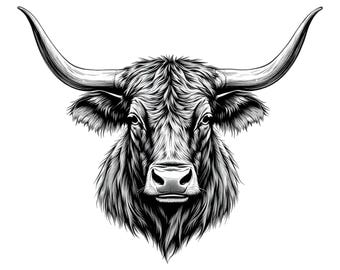 Texas LongHorn Cow Portrait SVG / PNG / JPG Clipart - Free Commercial Use