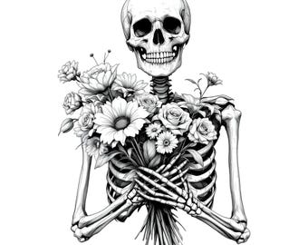 Skelett mit Blumenstrauß SVG / PNG / JPG Clipart - Freie kommerzielle Nutzung