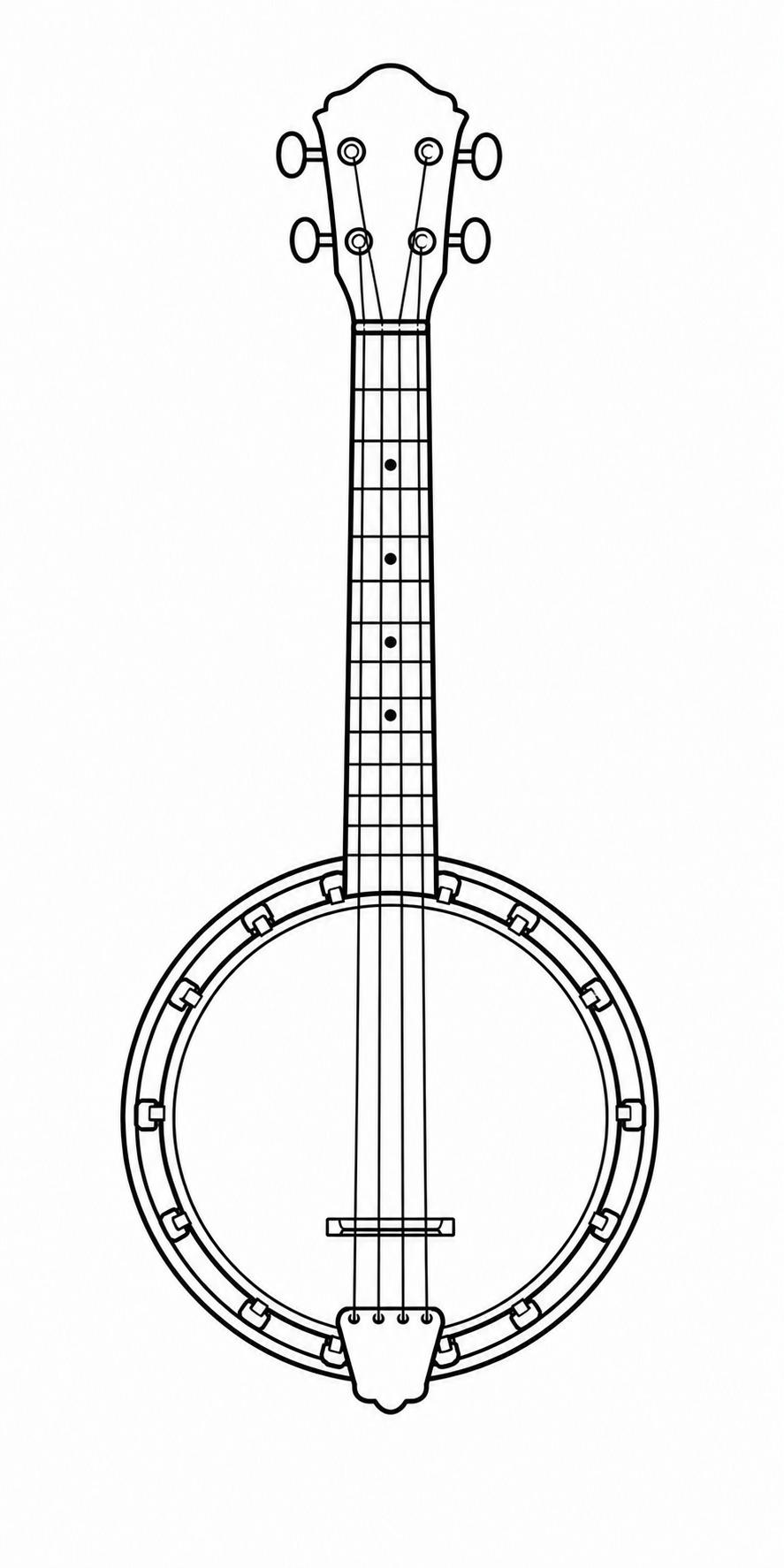 Banjo Simple Art Black & White Banjer Instrument SVG / PNG / JPG