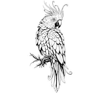 Ritratto di pappagallo, cacatua, uccello, bianco e nero, SVG / PNG / JPG, clipart - uso commerciale gratuito