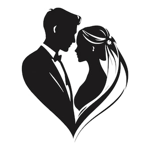 Les mariés coeur mariage Silhouette SVG/PNG/JPG Clipart - usage commercial gratuit