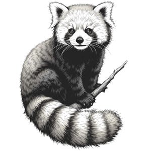 Lindo retrato de panda rojo, arte realista, clipart SVG/PNG/JPG en blanco y negro - Uso comercial gratuito