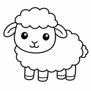 Peut inclure: Illustration de mouton noir et blanc. Le mouton a un corps duveteux en forme de nuage, de grands yeux ronds et de petites oreilles. Le mouton est debout sur quatre pattes.