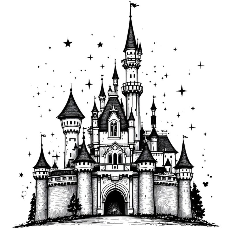 Cinderella Castle Fairytale Kingdom Black & White Art SVG / PNG / JPG ...