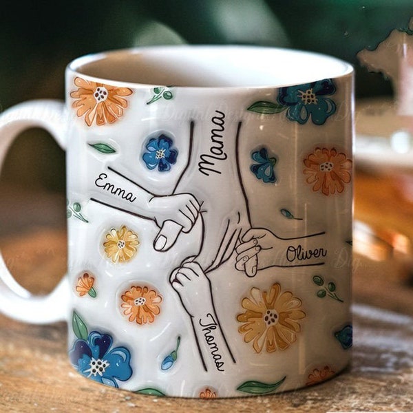 You Hold Our Hands, Also Our Hearts, Family Personalized Custom 3D Inflated Effect Printed Mug, Gift For Nana, Mom, Mother's Day Gift 2024
