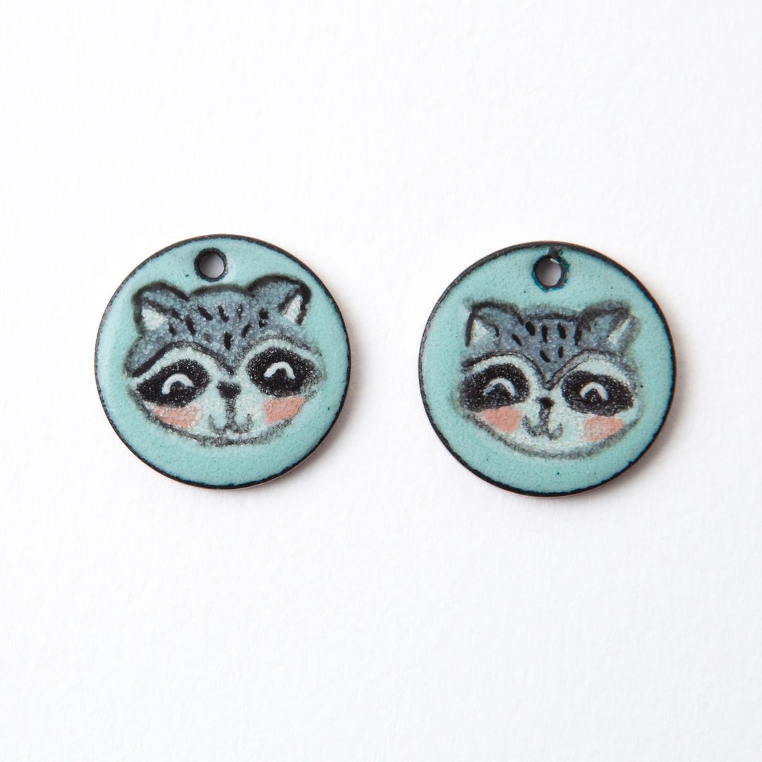 Copper Racoon Handmade Copper Enamel Raccoon Charms Hand Painted Penny Charm Cute ...