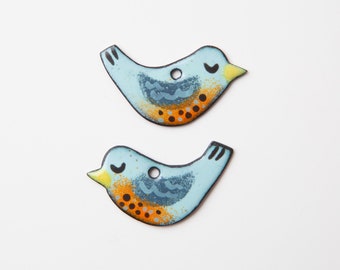 Handgemaakte koperen emaille Bird Charms Hand Painted Blue Bird Charm Cute Animal Sieraden Maken Component Avian Artisan Rustic Finding OOAK