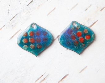 Handmade Copper Enamel Dotted Charms Enamel On Copper Small Charms Jewelry Making Component Artisan OOAK Rustic Finding Hot Enamel Torch