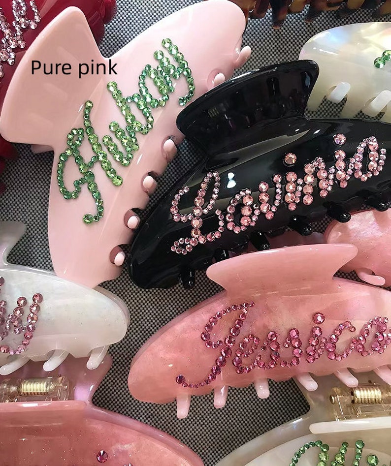 Personalized Hair Claw,Hair Clips, Hair Barrettes,Diamont Hair Claw, Hair accessories,Custom name Hair clips,Hair Claw, Princess's gift Pure pink