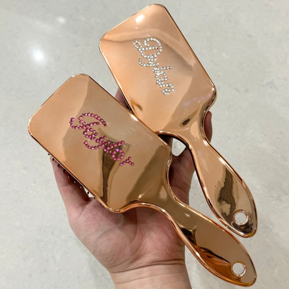 Custom Rose Gold Hair Brush,Bridesmaid Gifts, Personalized Rhinestone…
