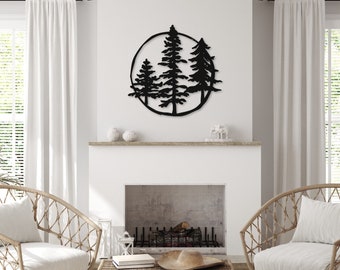 Pine Tree Metal Wall Art for Home or Cabin, Hanging Forest Wall Art to Bring Nature to Your Indoor or Outdoor Living Space