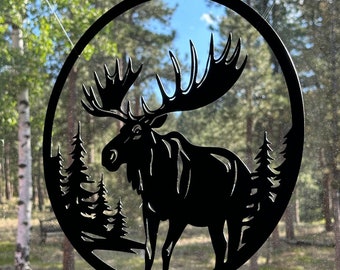 Moose in Forest Metal Wall Art for Home or Cabin, Hanging Moose Wall Art to Bring Nature to Your Indoor or Outdoor Living Space