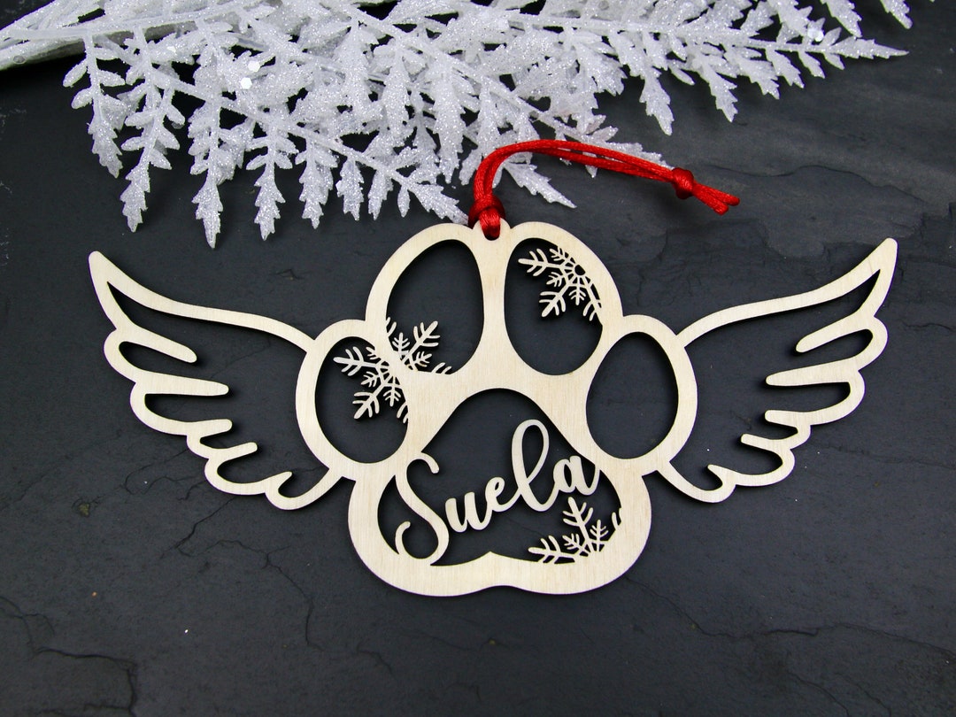 Custom Dog or Cat Paw Angel Wings Memorial Ornament, Rainbow Bridge Pet ...