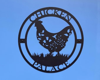 Chicken Palace Metal Sign | Rustic Hen Farmhouse Wall Art