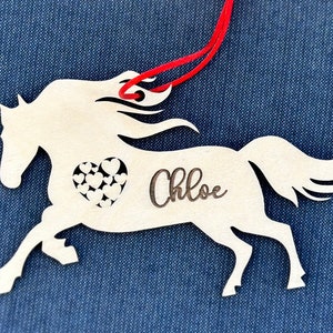 Galloping Horse Ornament with Heart, Custom Equestrian Gift, Personalized Gift for a Girl