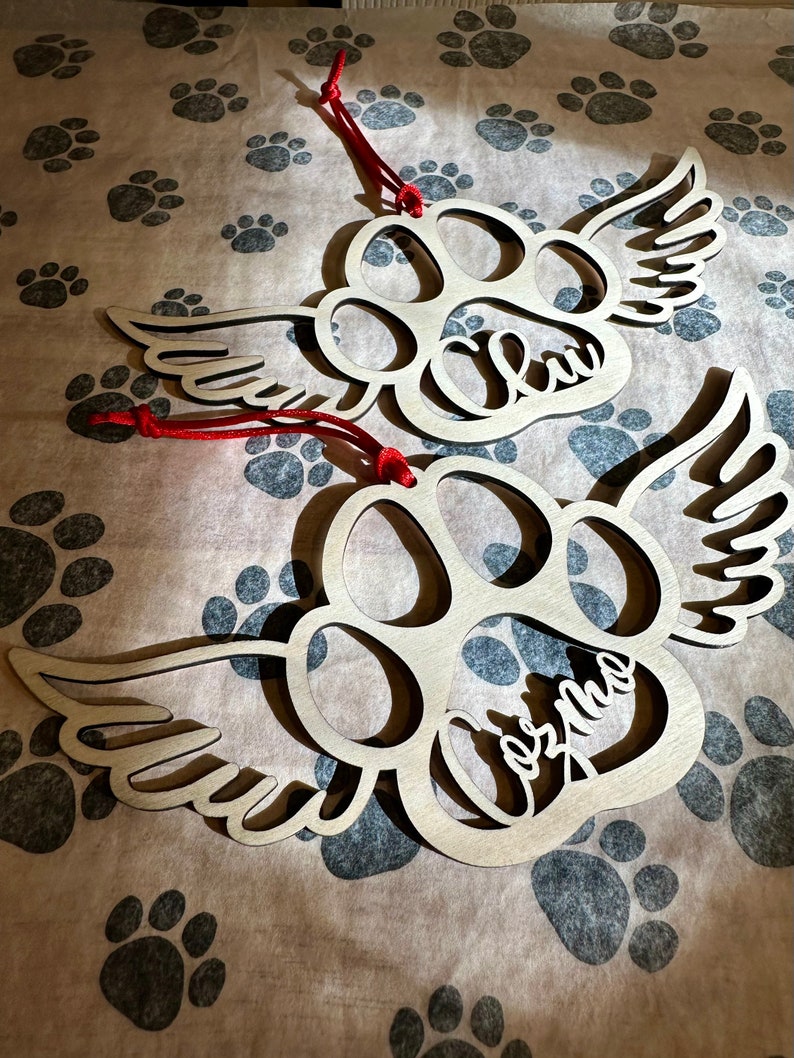 Custom Dog or Cat Paw Angel Wings Ornament Pet Memorial - Etsy