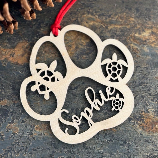 Turtle Dog or Cat Paw Ornament, Gift of a Custom Pet Keepsake Ornament, Paw Prints Christmas Ornament