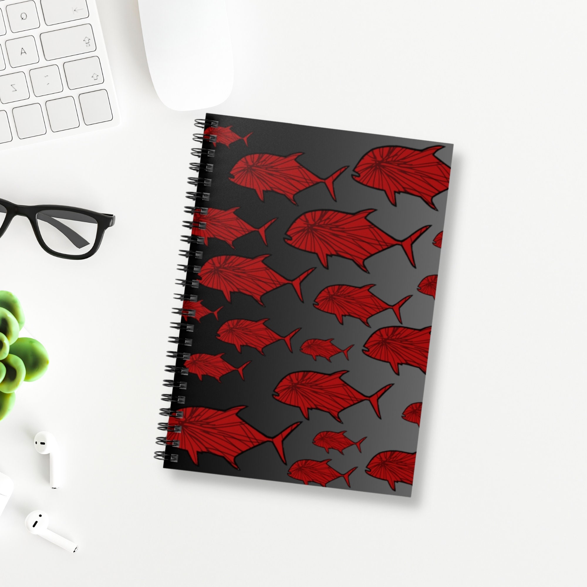 Red Hawaiian Ulua Fish Spiral Notebook Ruled Line Gift for Friend - Etsy