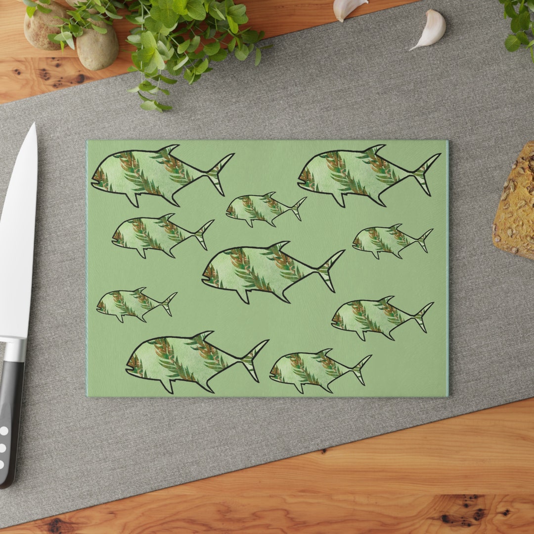 Green Lei Ulua Glass Cutting Board Hawaii Home Kitchen Decor Gifts for ...