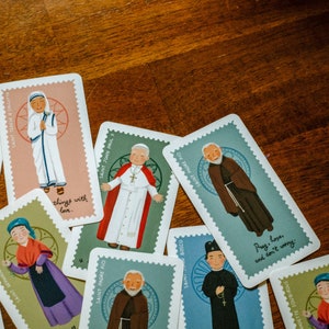 Set of 40 Saint Stickers SET 2. Kids Saint Stickers. First Communion Gift.  Homeschooling. Catholic Gift. Catholic Stickers. Prayer Stickers.