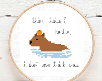 Capybara Think Twice Cross Stitch Pattern - Instant Download PDF