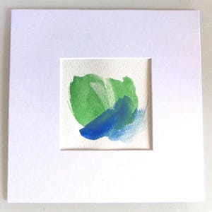 Original Mini Watercolour Painting With Mount, Green & Blue, Small Abstract Art, Wall Art, Painting For Desk, Study, Living Room, Hallway