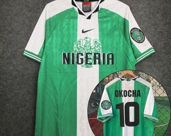 Nigeria Retro Jersey Nigeria Okocha 1996 Jersey, Personalization name and number 1996 Okocha retro jersey classic shirt, Retro Football Shir