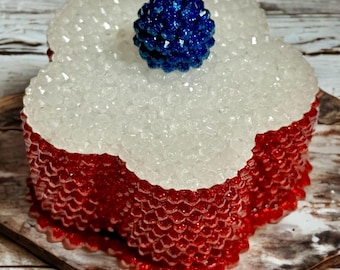 Patriotic Resin Trinket Box: Red White and Blue Keepsake with Lid