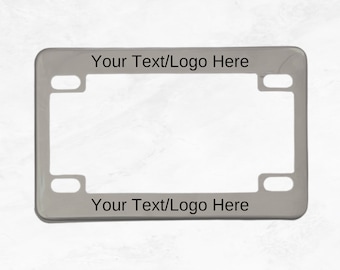 Marco de matrícula de motocicleta de acero inoxidable con grabado personalizado de texto/logotipo