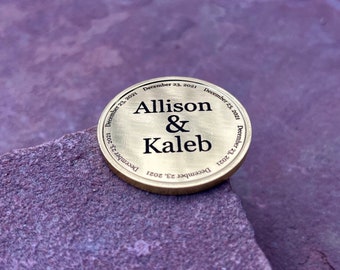 Personalized Laser Engraved Couples Coin: Wedding Favor Keepsake