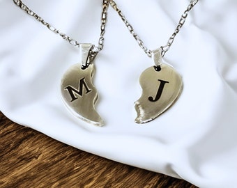 Personalized Broken Heart Necklace Set: Stainless Steel Couples Jewelry