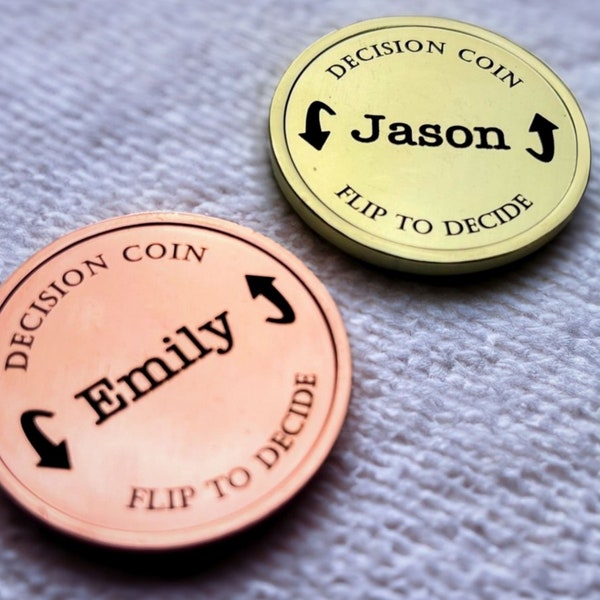 Brass Decision Coin | Laser Engraved Flip Coin | Gift for Him/Her | Unique Coin Finishes