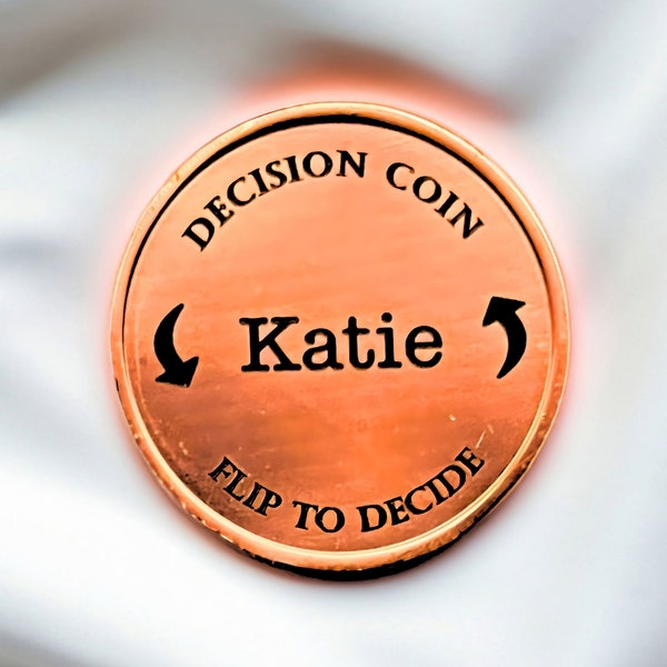 Couples Decision Coin, Brass Couples Flip Coin, Laser Engraved Decision Coin, Brass Coin with Pink Hue, Gift for Him/Her