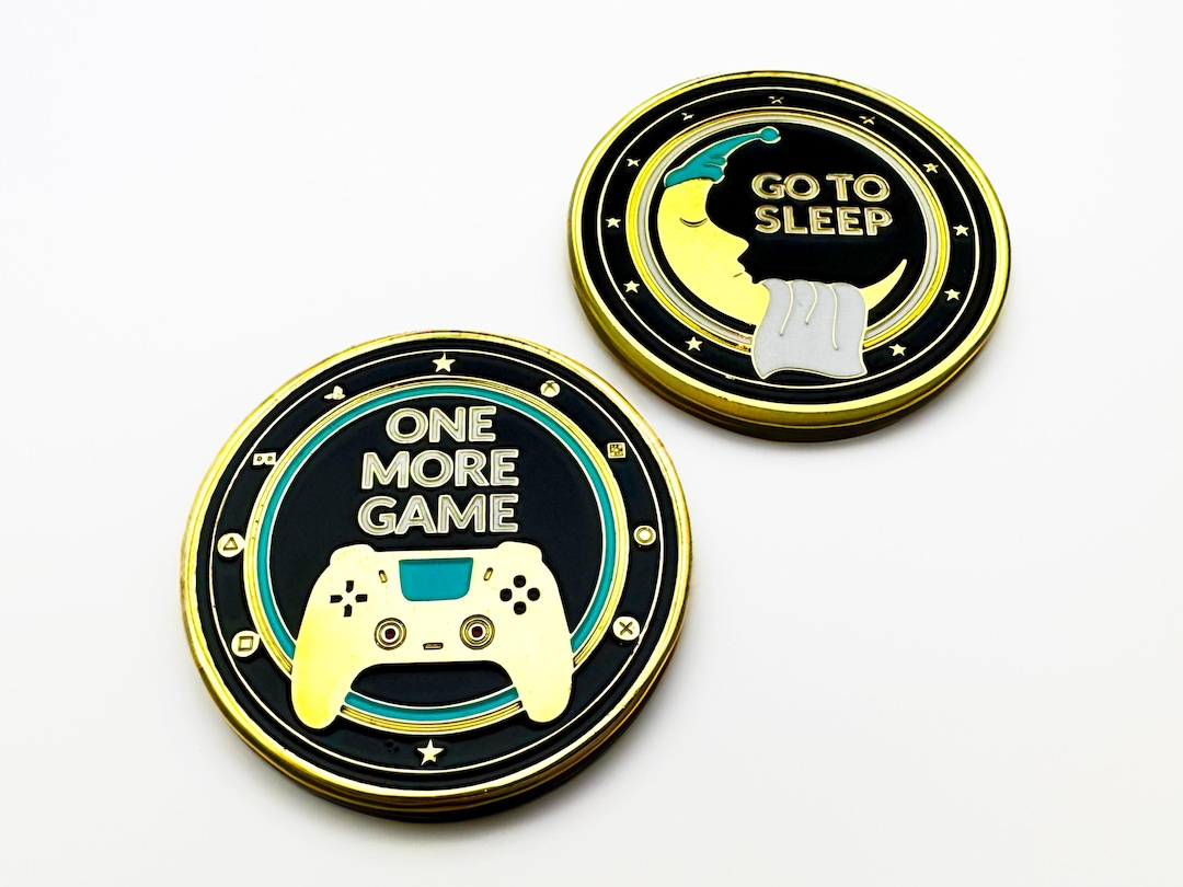 ゲーマーコイン投げ：あと1ゲーム vs. 寝る、真鍮トークン - Etsy 日本