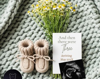 Pregnancy Announcement | And Then There Were Three | Pregnancy Reveal Template | Editable Canva Baby Announcement | Neutral Pregnancy Reveal