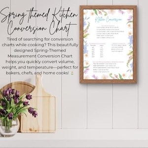 Spring-Themed Kitchen Measurement Conversion Chart | Baking & Cooking Printable | Digital Download