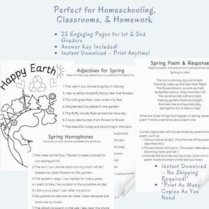 Spring Educational Packet for 1st-2nd Grade | Math, Reading, Writing & Coloring Pages | Printable PDF