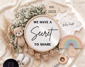 Babymitteilung | Neutral Schwangerschaft offenbaren | Geheimnis, um Schwangerschaftansage zu teilen | Vollständig bearbeitbarer Text | Bearbeitbare Canva Vorlage