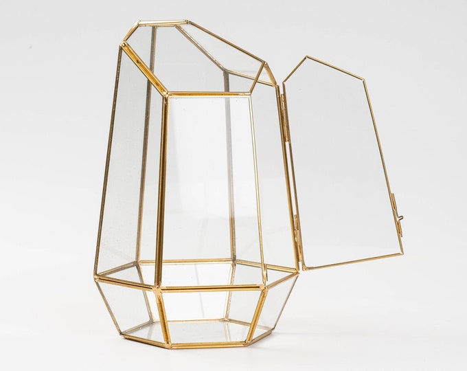 Geometric Glass Terrarium Container 10" | Gold Wardian Case Planter, Succulent Display Case, Indoor Plant Decor, Wedding Centerpiece