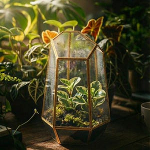 Bioactive Terrarium Kit with live Moss with terrarium container, birthday gift for her, gift for him, housewarming w/ VIDEO INSTRUCTIONS Gold - Airtight