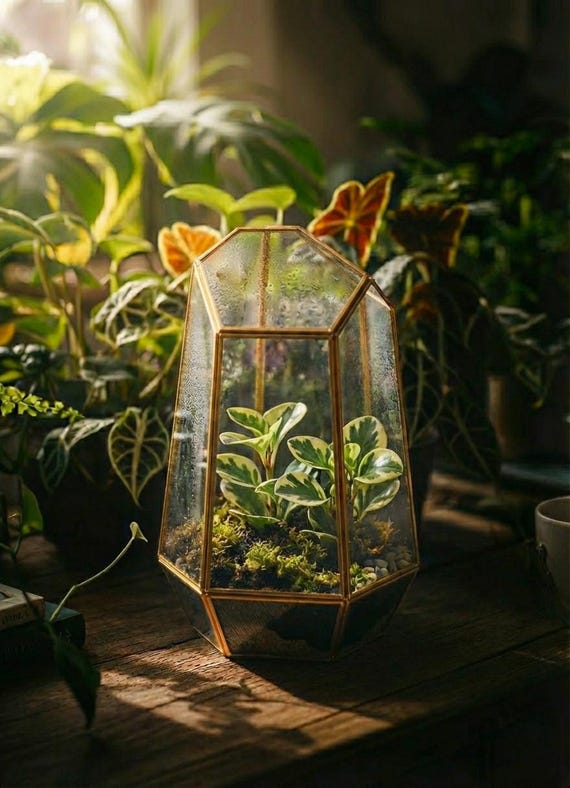 Bioactive Terrarium Kit with live Moss with terrarium container, birthday gift for her, gift for him, housewarming w/ VIDEO INSTRUCTIONS