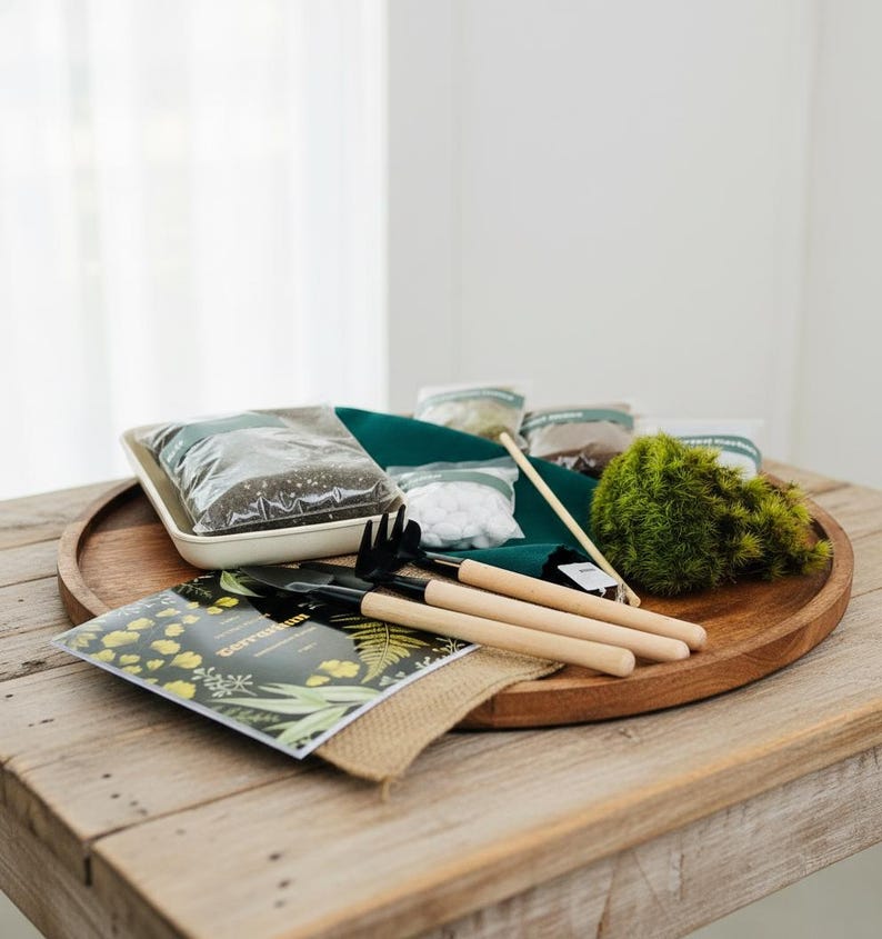 Bioactive Terrarium Kit with live Moss with terrarium container, birthday gift for her, gift for him, housewarming w/ VIDEO INSTRUCTIONS image 3