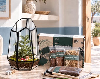 Large Terrarium Kit with Live Tropical Plants & Moss | XL Wardian Case Closed Terrarium DIY Kit, Bioactive Indoor Garden, STEM Gift