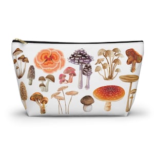 watercolor mushroom paint Accessory Pouch, mushroom nature illustration pencil bag, nature-themed small purse