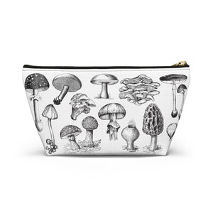 mushroom sketch Accessory Pouch, mushroom nature illustration pencil bag, nature-themed small purse
