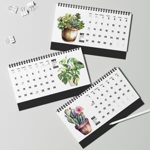 Watercolor Houseplant Desktop Calendar, Indoor Plant Illustration Monthly Planner, Monstera, Fig, Cactus, Gift for Plant Lovers, Office image 8