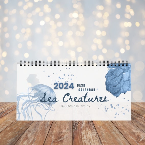 2024 Sea Creatures Desk Calendar, Watercolor Sea Fish Coral Whale