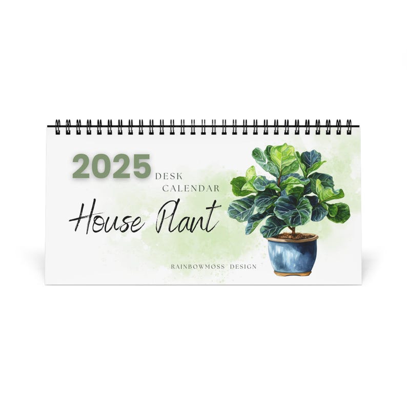 Watercolor Houseplant Desktop Calendar, Indoor Plant Illustration Monthly Planner, Monstera, Fig, Cactus, Gift for Plant Lovers, Office image 2